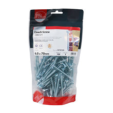 Load image into Gallery viewer, TIMCO Coach Screws Hex Head Silver - 6.0 x 70 TIMbag OF 100 - 0670CSCB