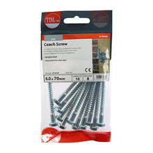 Load image into Gallery viewer, TIMCO Coach Screws Hex Head Silver - 6.0 x 70 TIMpac OF 10 - 0670CSCP