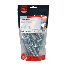 Load image into Gallery viewer, TIMCO Coach Screws Hex Head Silver - 12.0 x 80 TIMbag OF 25 - 1280CSCB