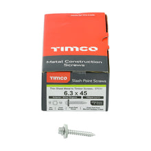 Load image into Gallery viewer, TIMCO Slash Point Sheet Metal to Timber Screws Exterior Silver with EPDM Washer - 6.3 x 45 Box OF 100 - DS45W19B