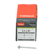Load image into Gallery viewer, TIMCO Slash Point Sheet Metal to Timber Screws Exterior Silver with EPDM Washer - 6.3 x 100 Box OF 100 - DS100W16B
