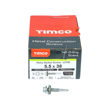 Load image into Gallery viewer, TIMCO Self-Drilling Heavy Section Screws Exterior Silver with EPDM Washer - 5.5 x 38 Box OF 100 - H38W16B