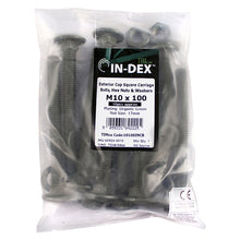 Load image into Gallery viewer, TIMCO Carriage Bolts DIN603 Hex Nuts &amp; Form A Washers Green Exterior - M10 x 220 Bag OF 10 - 10220INCB
