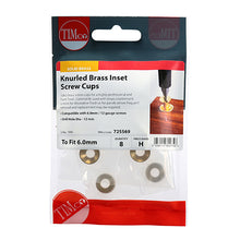 Load image into Gallery viewer, TIMCO Knurled Brass Inset Screw Cup - To fit aAll Sizes, 8pcs