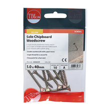 Load image into Gallery viewer, TIMCO Solo Countersunk Gold Woodscrews - 5.0 x 40 TIMpac OF 10 - 50040CHYP