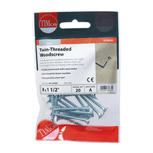 Load image into Gallery viewer, TIMCO Twin-Threaded Countersunk Silver Woodscrews - 8 x 11/2 TIMpac OF 20 - 08112CWZP