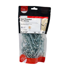 Load image into Gallery viewer, TIMCO Twin-Threaded Countersunk Silver Woodscrews - 8 x 21/2 TIMbag OF 200 - 08212CWZB