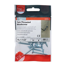 Load image into Gallery viewer, TIMCO Twin-Threaded Countersunk Silver Woodscrews - 10 x 11/2 TIMpac OF 15 - 10112CWZP