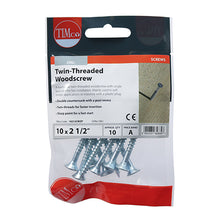 Load image into Gallery viewer, TIMCO Twin-Threaded Countersunk Silver Woodscrews - 10 x 21/2 TIMpac OF 10 - 10212CWZP