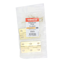 Load image into Gallery viewer, TIMCO Solid Drawn Brass Hinges Polished Brass - 75 x 40 | Pack of 2