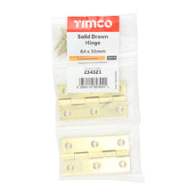 Load image into Gallery viewer, TIMCO Solid Drawn Brass Hinges Polished Brass - 64 x 35 | Pack of 2