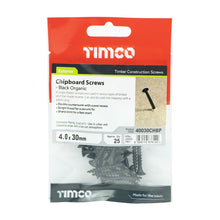 Load image into Gallery viewer, TIMCO Countersunk Black Organic Woodscrews - 4.0 x 30 TIMpac OF 25 - 40030CHBP