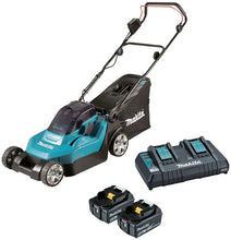 Load image into Gallery viewer, Makita DLM382CT2 Twin 18V (36V) Li-ion LXT 38cm Lawnmower (c/w 2 x BL1850B Batteries & DC18RD Twin Port Charger)