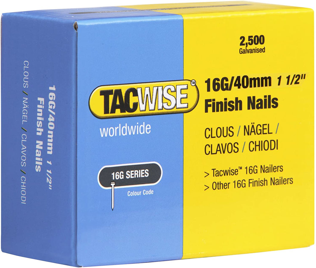Tacwise 0319 Type 160 (16G) / 40 mm Galvanised Finish Nails, Pack of 2,500