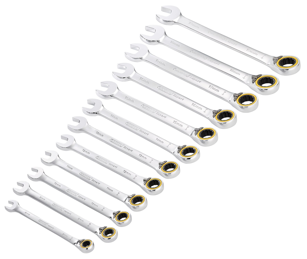 Draper 12PC REVERS.RATCHET SPAN. SET 03913 HI-TORQÂ® Metric Reversible Ratchet Combination Spanner Set (12 Piece)