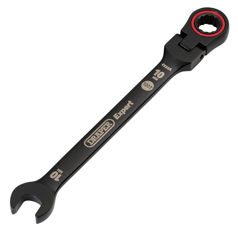 Draper 10MM FLEX HEAD RATCHET SPANNER 03916 HI-TORQÂ® Metric Flexible Head Ratchet Combination Spanners, Black