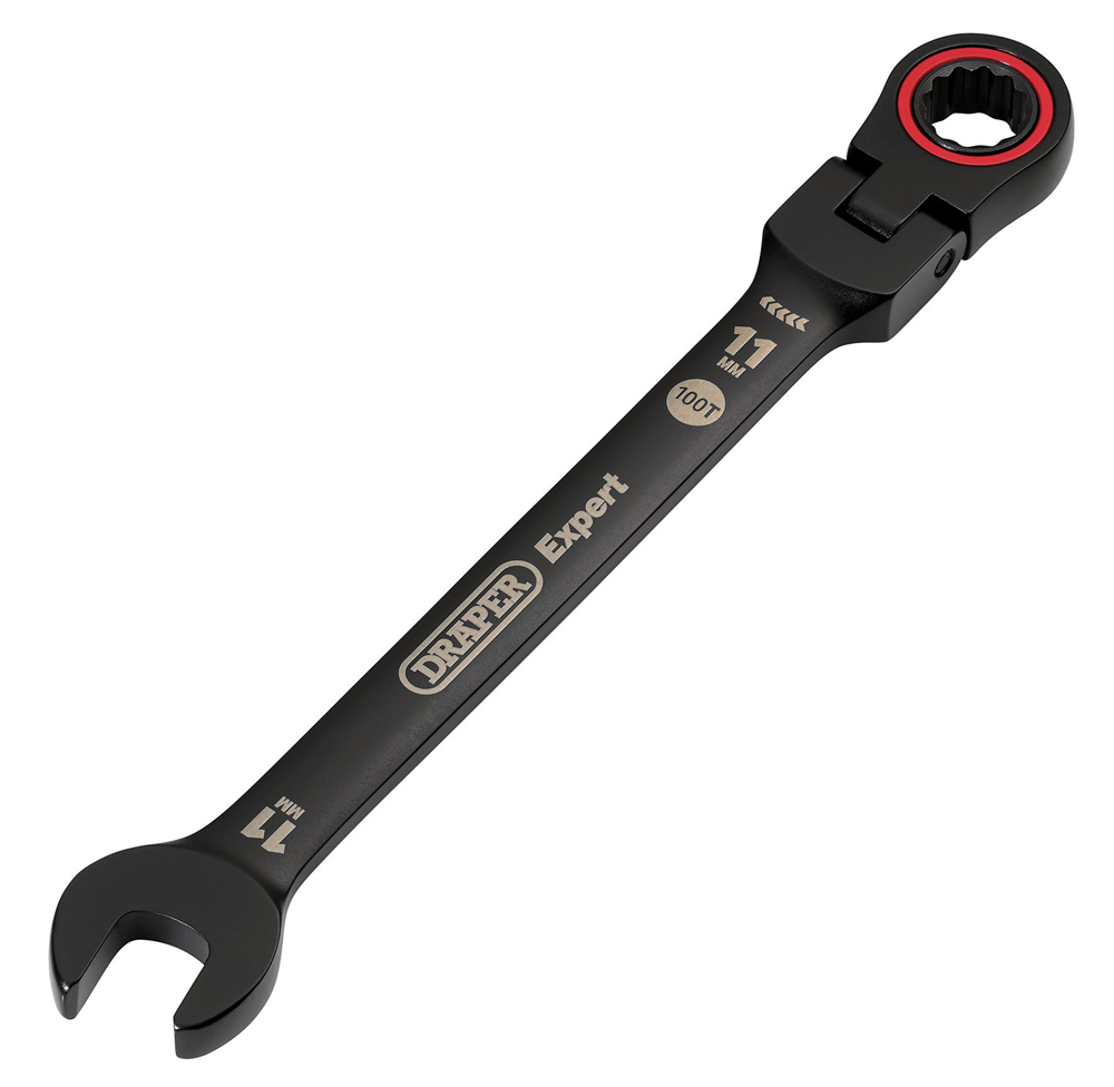 Draper 11MM FLEX HEAD RATCHET SPANNER 03917 HI-TORQÂ® Metric Flexible Head Ratchet Combination Spanners, Black