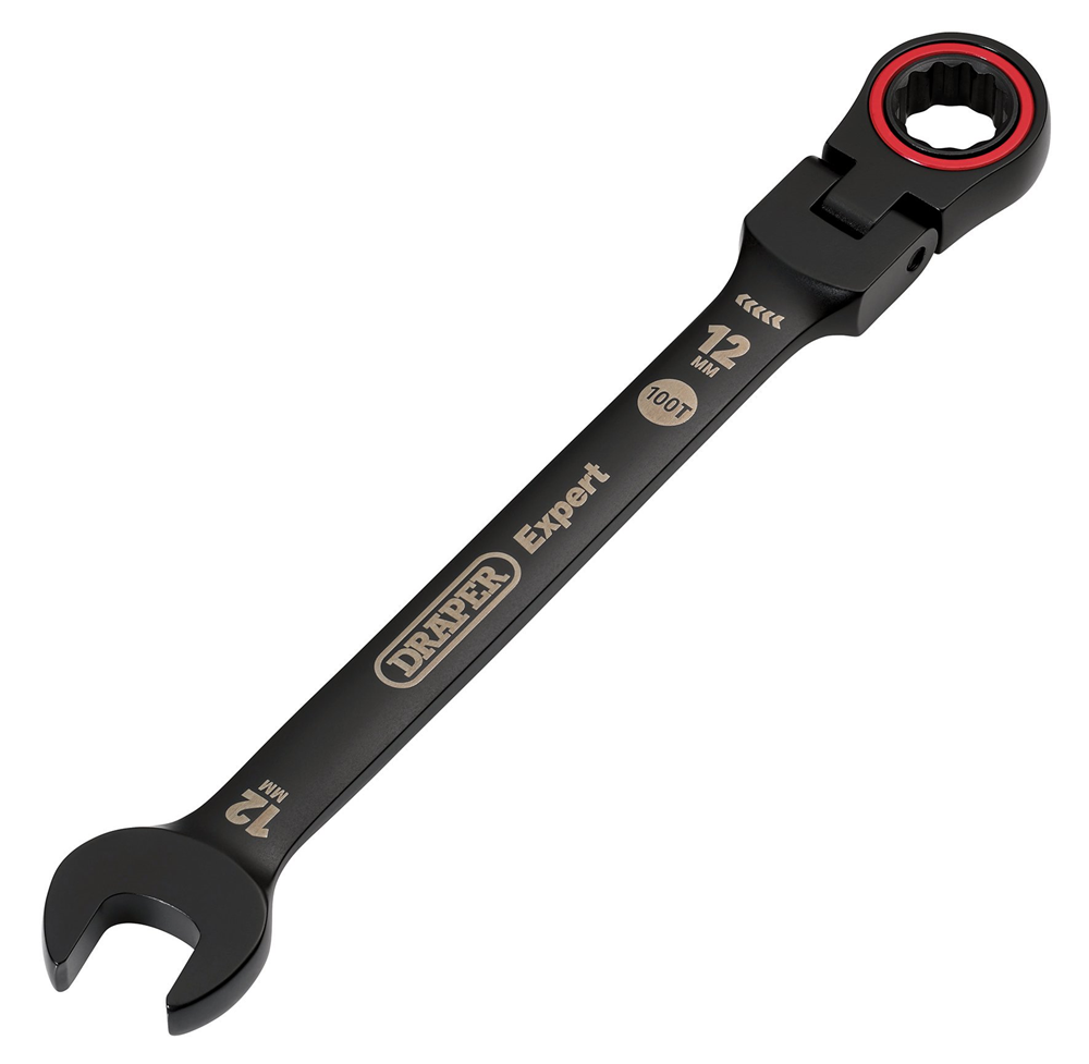 Draper 12MM FLEX HEAD RATCHET SPANNER 03918 HI-TORQÂ® Metric Flexible Head Ratchet Combination Spanners, Black