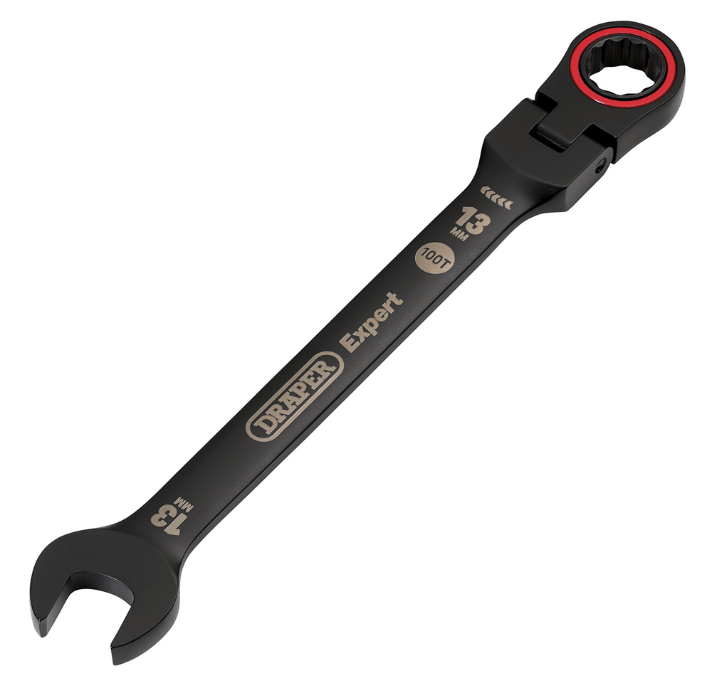 Draper 13MM FLEX HEAD RATCHET SPANNER 03919 HI-TORQÂ® Metric Flexible Head Ratchet Combination Spanners, Black