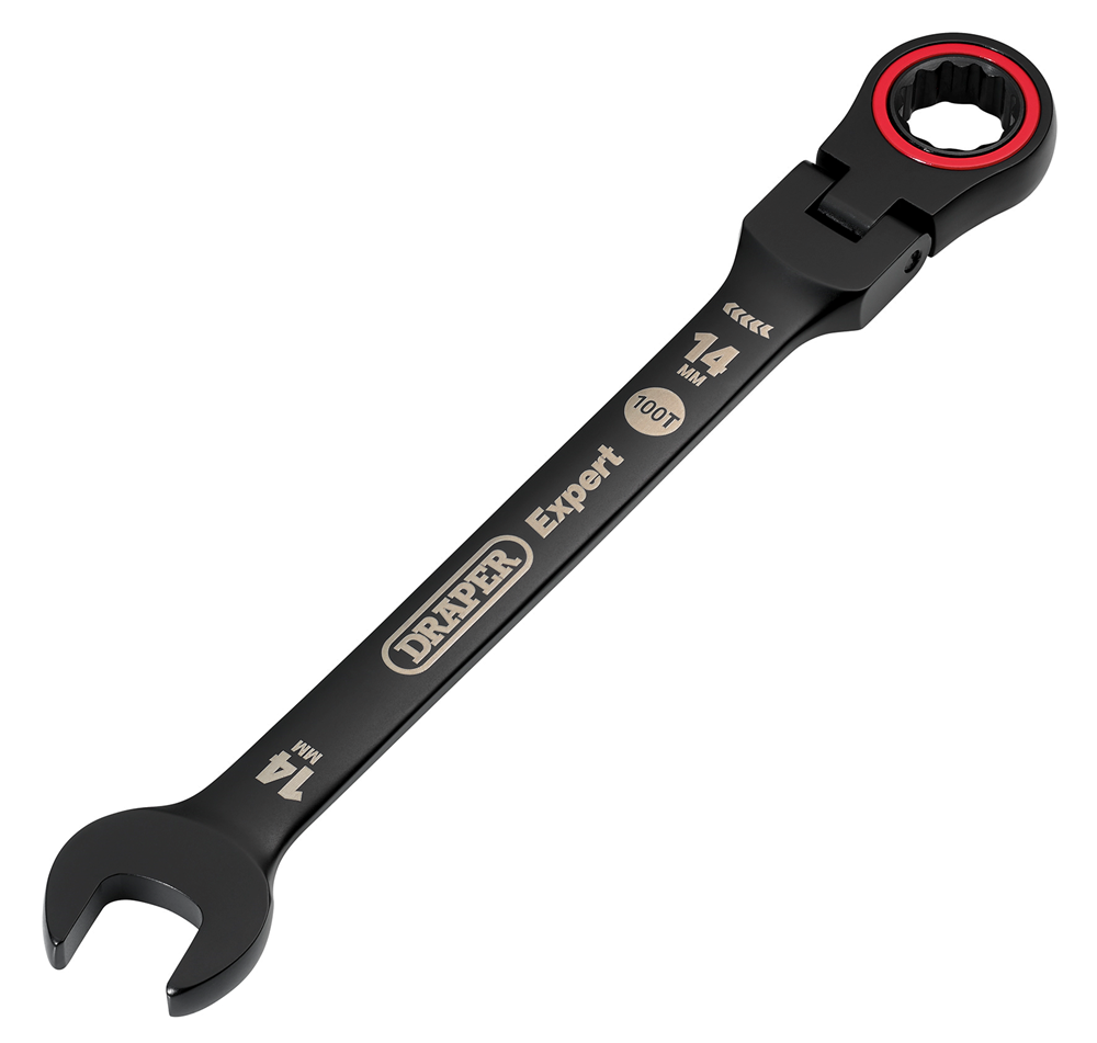 Draper 14MM FLEX HEAD RATCHET SPANNER 03920 HI-TORQÂ® Metric Flexible Head Ratchet Combination Spanners, Black