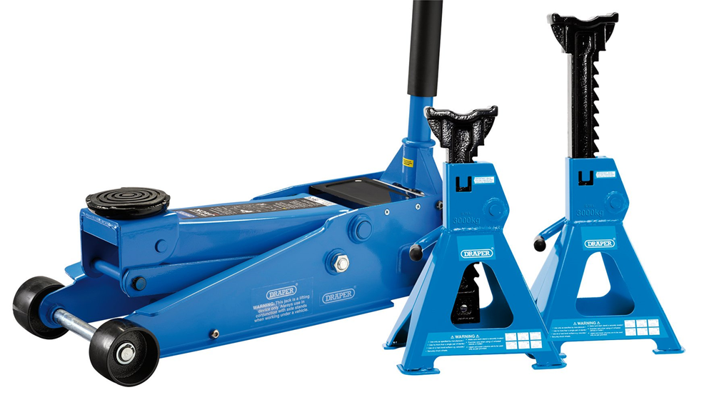 Draper 3T TROLLEY JACK & AXLE STAND Trolley Jack and Axle Stand Kit (3 Tonne)