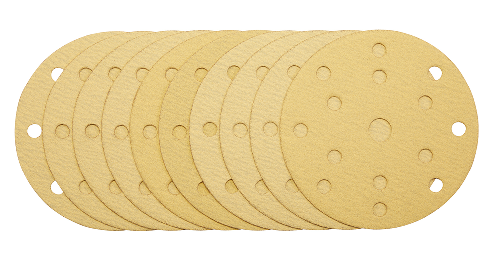 Draper 150MM GOLD SAND DISC 120G 15DE 08473 Gold Sanding Discs with Hook & Loop, 150mm, 15 Dust Extraction Holes (Pack of 10)