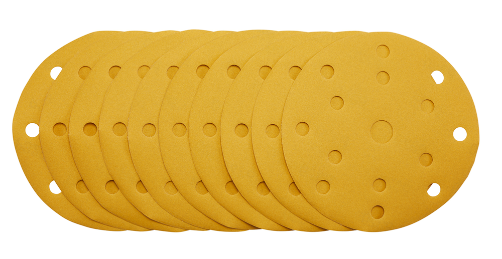 Draper 150MM GOLD SAND DISC 320G 15DE 08477 Gold Sanding Discs with Hook & Loop, 150mm, 15 Dust Extraction Holes (Pack of 10)
