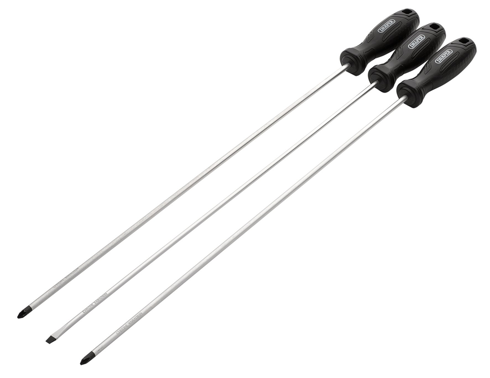 Draper SET 1- 3PC SET - LONG Long Reach Hard Grip Screwdriver Set (3 Piece)