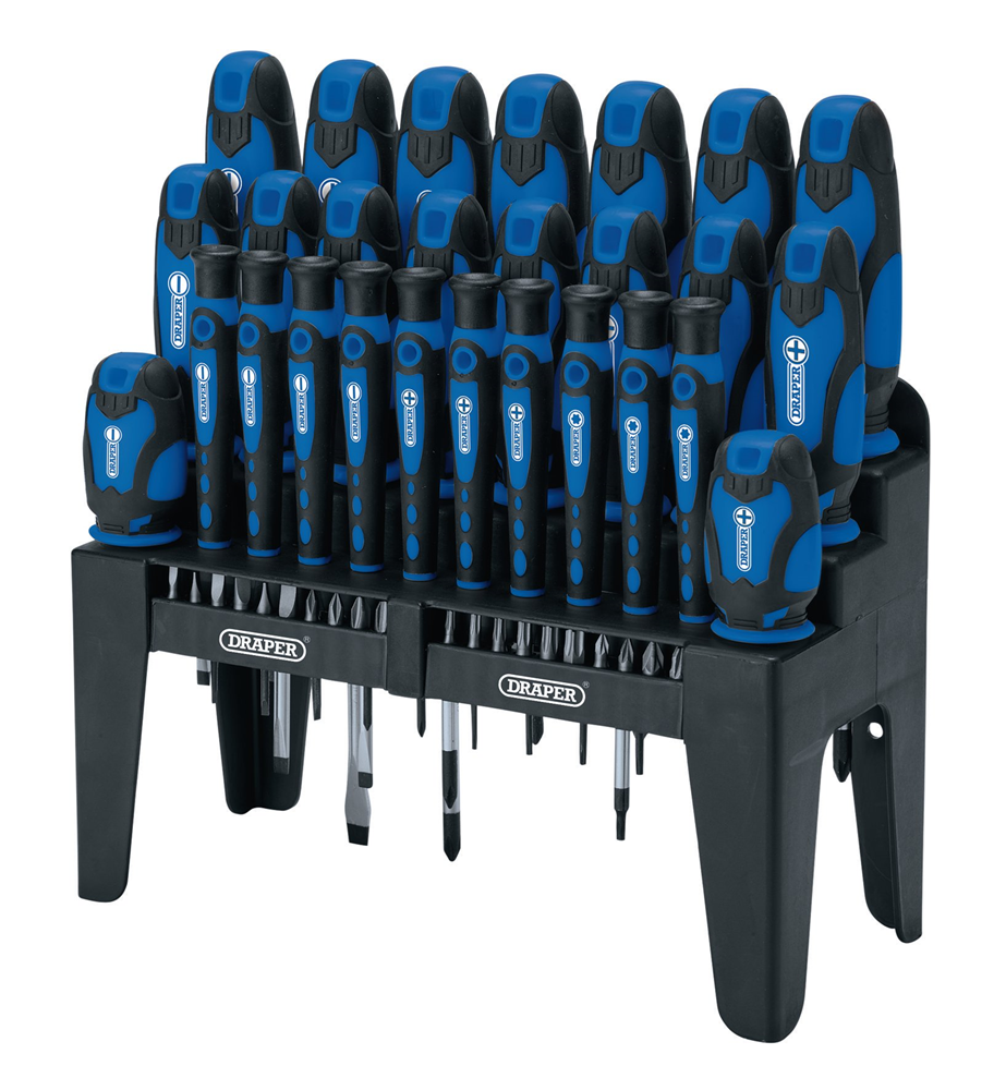 Draper 47PC S.DRIVER SET+CASE BLUE 16736 16736 Soft Grip Screwdriver and Bit Set, Blue (47 Piece)
