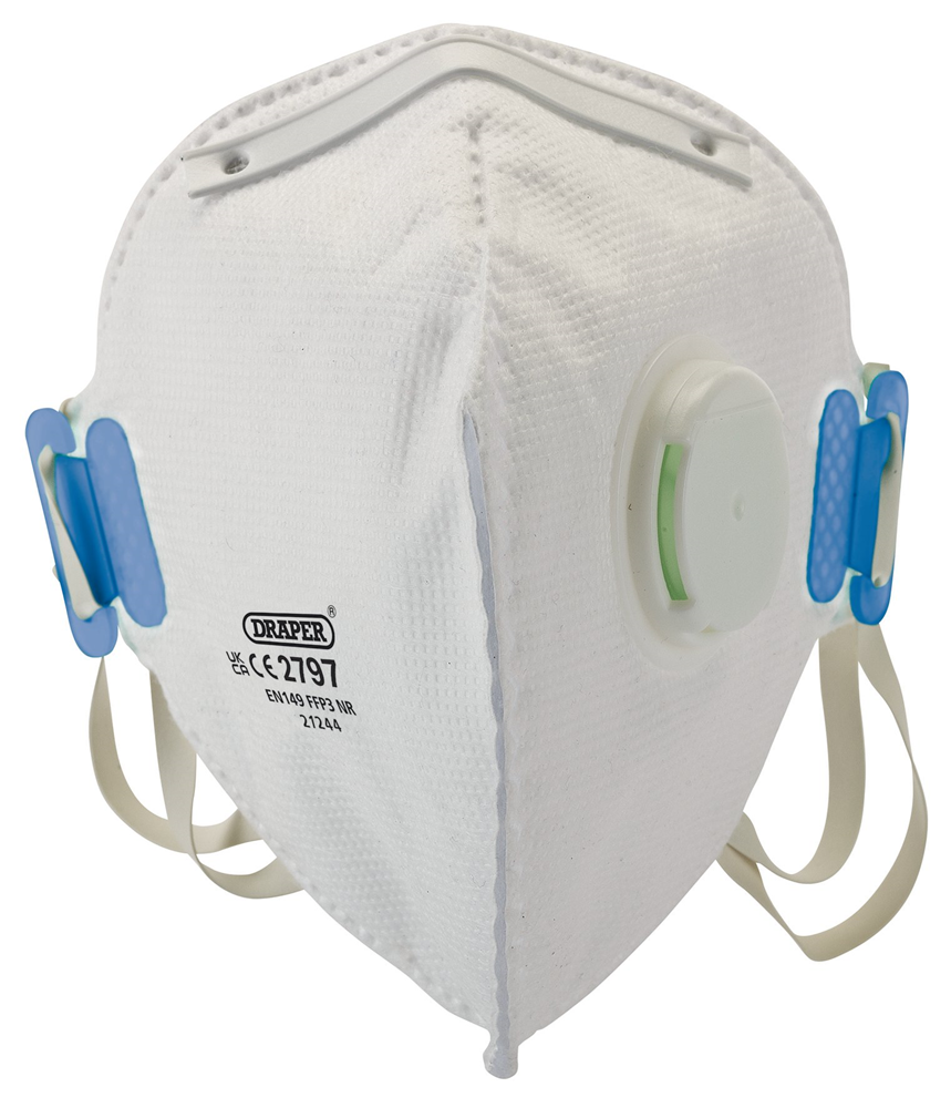Draper FFP3 FOLD FLAT DUST MASK BOX10 FPP3 NR Vertical Fold Flat Face Masks with Valve (Pack of 10)