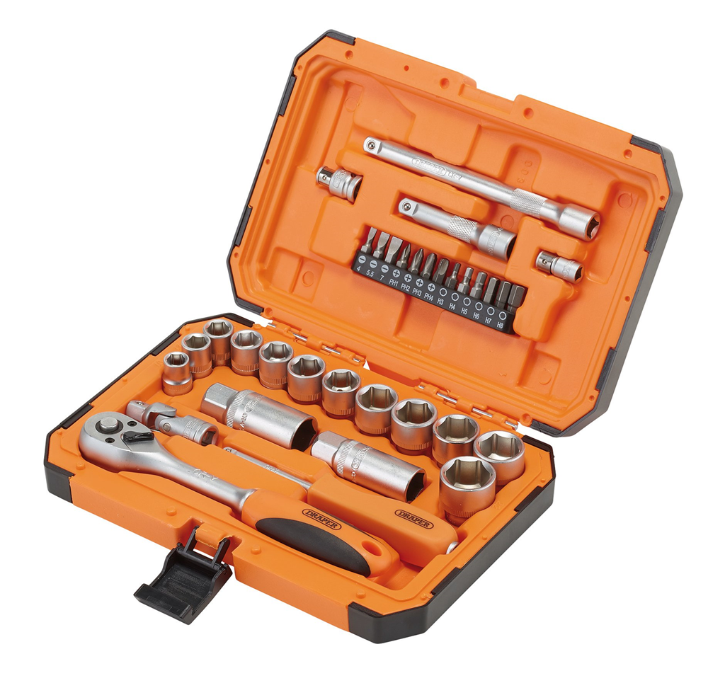 Draper 1/4&3/8 SOCKET SET 34PC 22110 22110 HI-TORQÂ® 6 Point Socket Set, 1/2