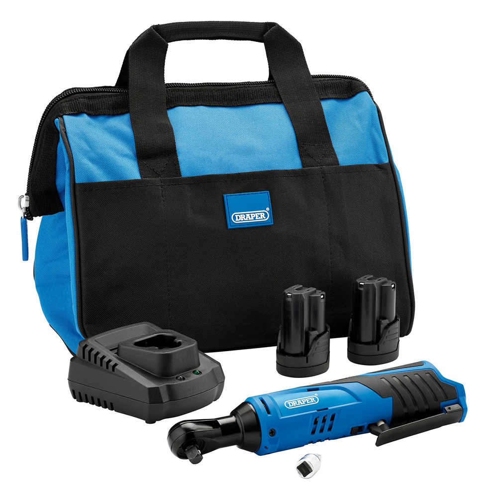 Draper 12V3/8SQDRIVE RATCH WREN KIT2 23649 23649 12V Ratchet Kit, 2 x 1.5Ah Batteries, 1 x Fast Charger, 1 x Tool bag