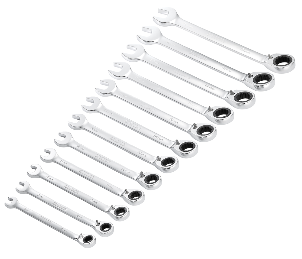 Draper 12PC REV. RATCHING SPANNER SET 27692 27692 HI-TORQÂ® Metric Reversible Ratchet Combination Spanner Set (12 Piece)