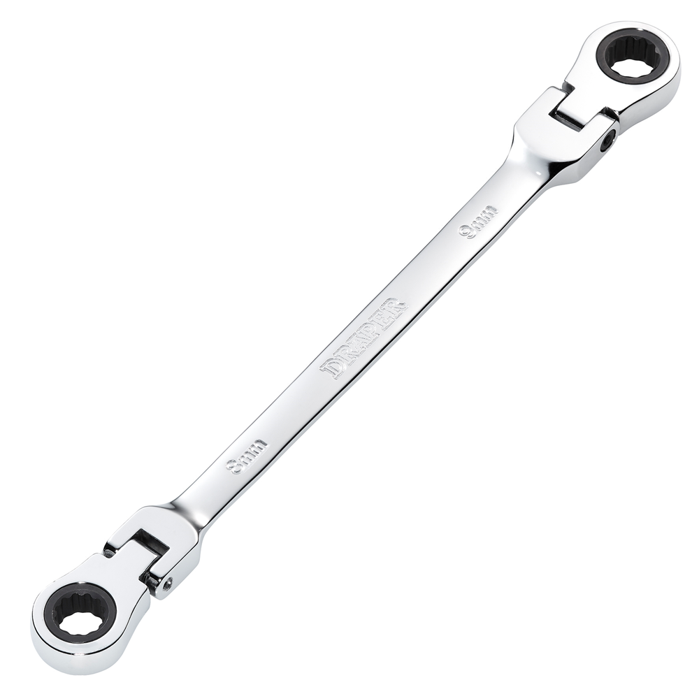 Draper 8X9 FLEX RATCHET RING SPANNER 27744 27744 HI-TORQÂ® Metric Flexible Head Double Ring Ratchet Spanner