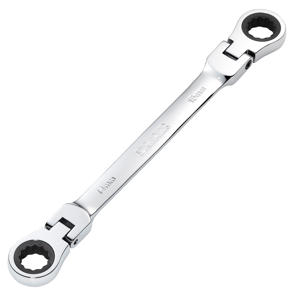Draper 14X15 FLX RATCHET RING SPANNER 27747 27747 HI-TORQÂ® Metric Flexible Head Double Ring Ratchet Spanner