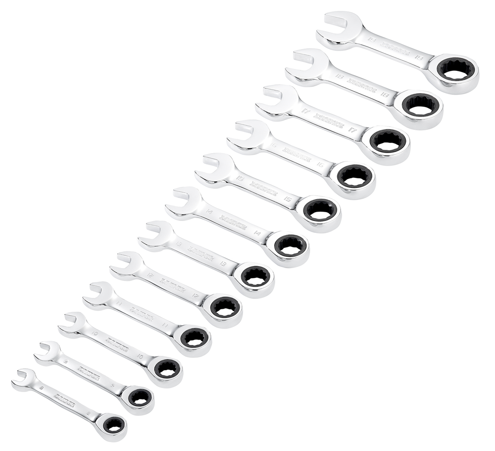 Draper 12PC STUBBY RATCHETING SPANNER 27931 27931 HI-TORQÂ® Metric Stubby Ratchet Combination Spanner Set (12 Piece)