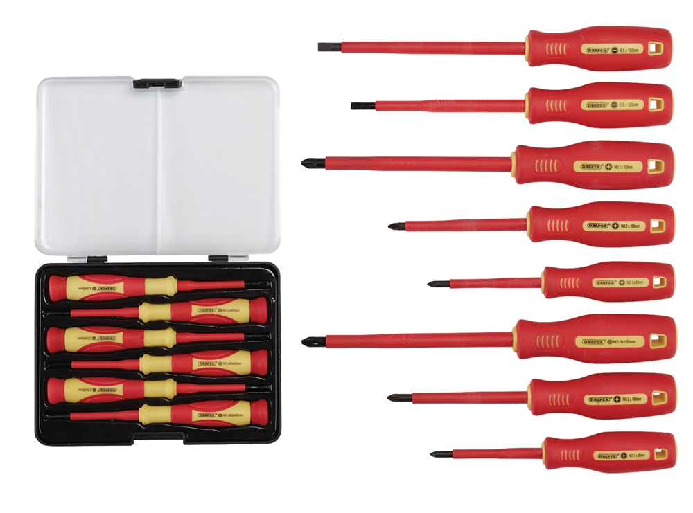 Draper 14PC INSUL.S/DRIVER SETS 28028 28028 VDE Approved Fully Insulated Screwdriver and Precision Screwdriver Set (14 Piece)