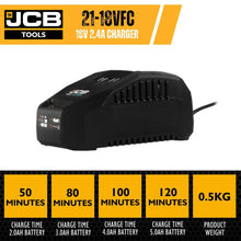 Load image into Gallery viewer, JCB 21-18VFC Battery Charger 2.4A Fast Charger 2-5Ah Li-Ion E-Tech Power Tool Charger
