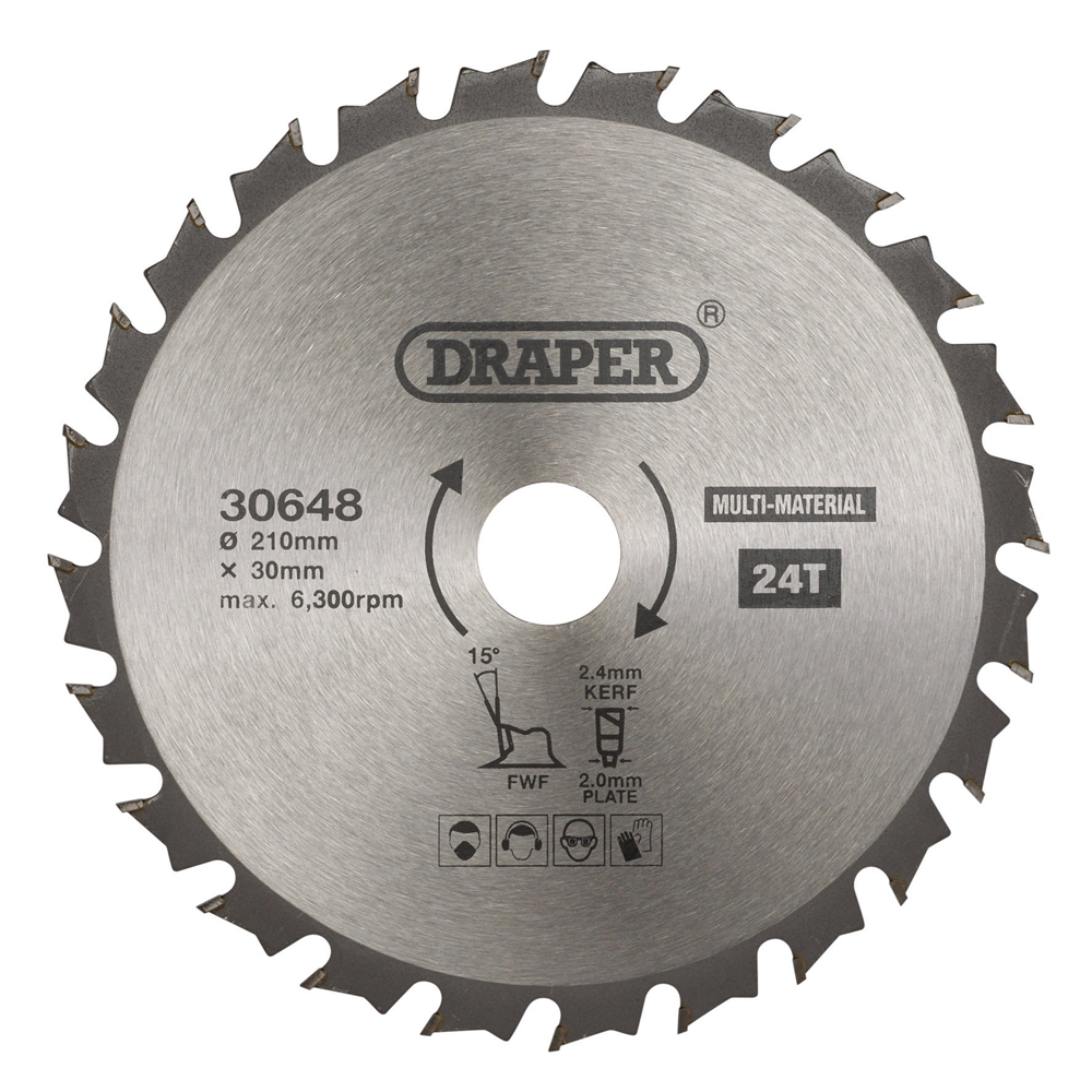 Draper TCT SAW BLADE 210MM 24T MULTI 30648 TCT Multi-Purpose Circular Saw Blade, 210 x 30mm