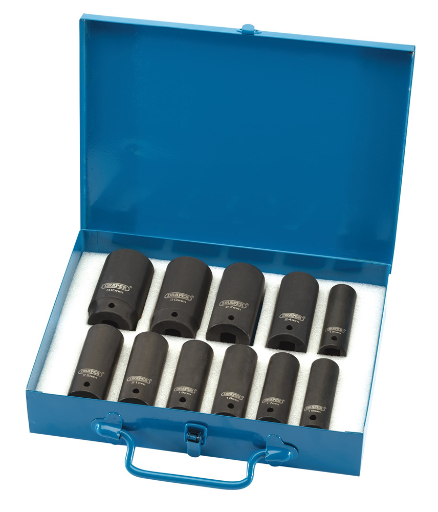 Draper 11PC 1/2SQ.DR IMPACT SOCK.SET 30925 HI-TORQÂ® 6 Point Metric Deep Impact Socket Set, 1/2