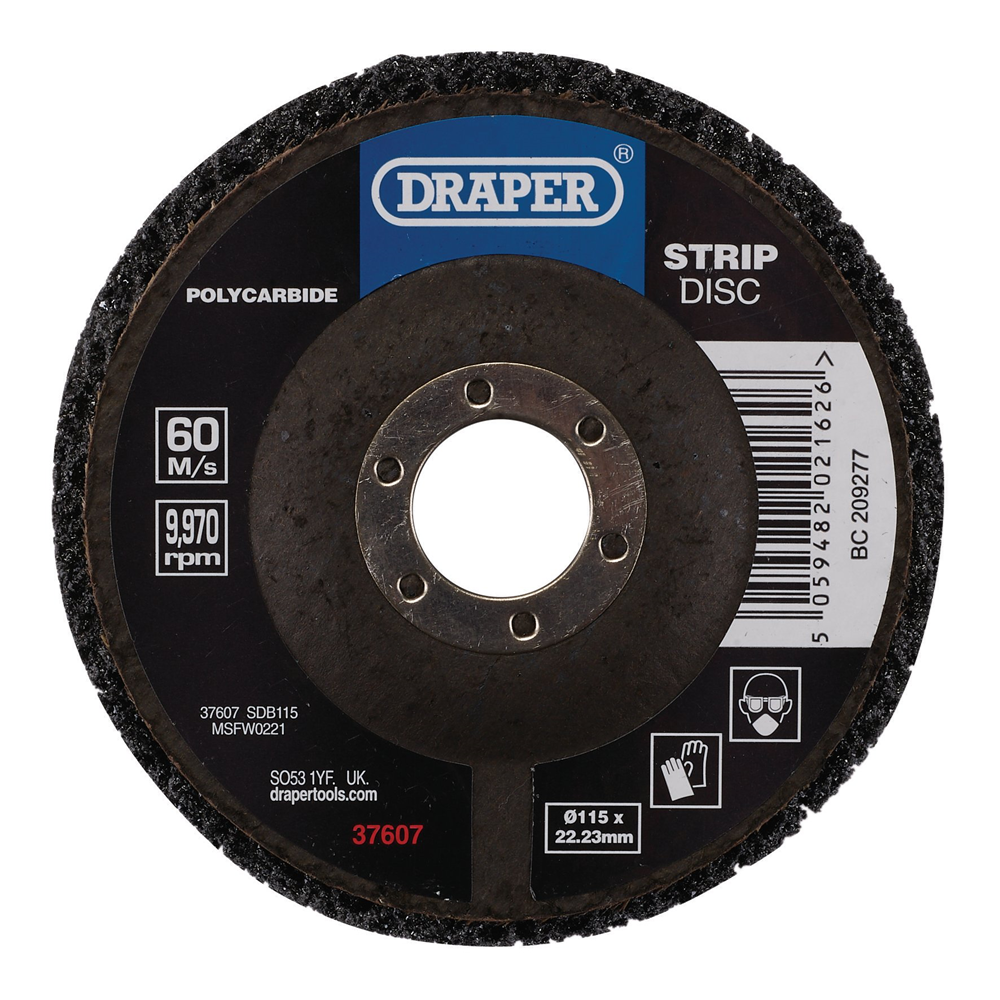 Draper 115MM POLYSTRIP DISC BLACK 37607 Black Polycarbide Strip Disc, 115mm, 22.23mm, 180 Grit