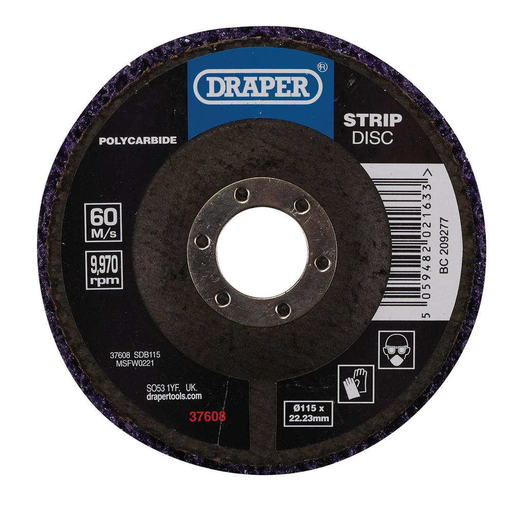 Draper 115MM POLYSTRIP DISC PURPLE 37608 Polycarbide Strip Disc, 115mm, 22.23mm, 180 Grit, Purple