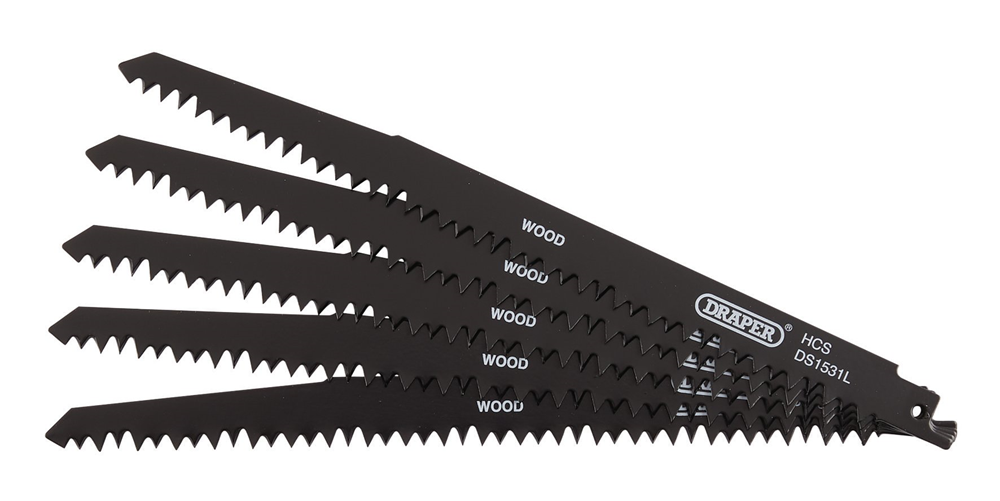 Draper RECIP SAW BLADE 5PCS - S1531L 38803 Reciprocating Saw Blades for Wood Cutting, 240mm, 5tpi (Pack of 5)