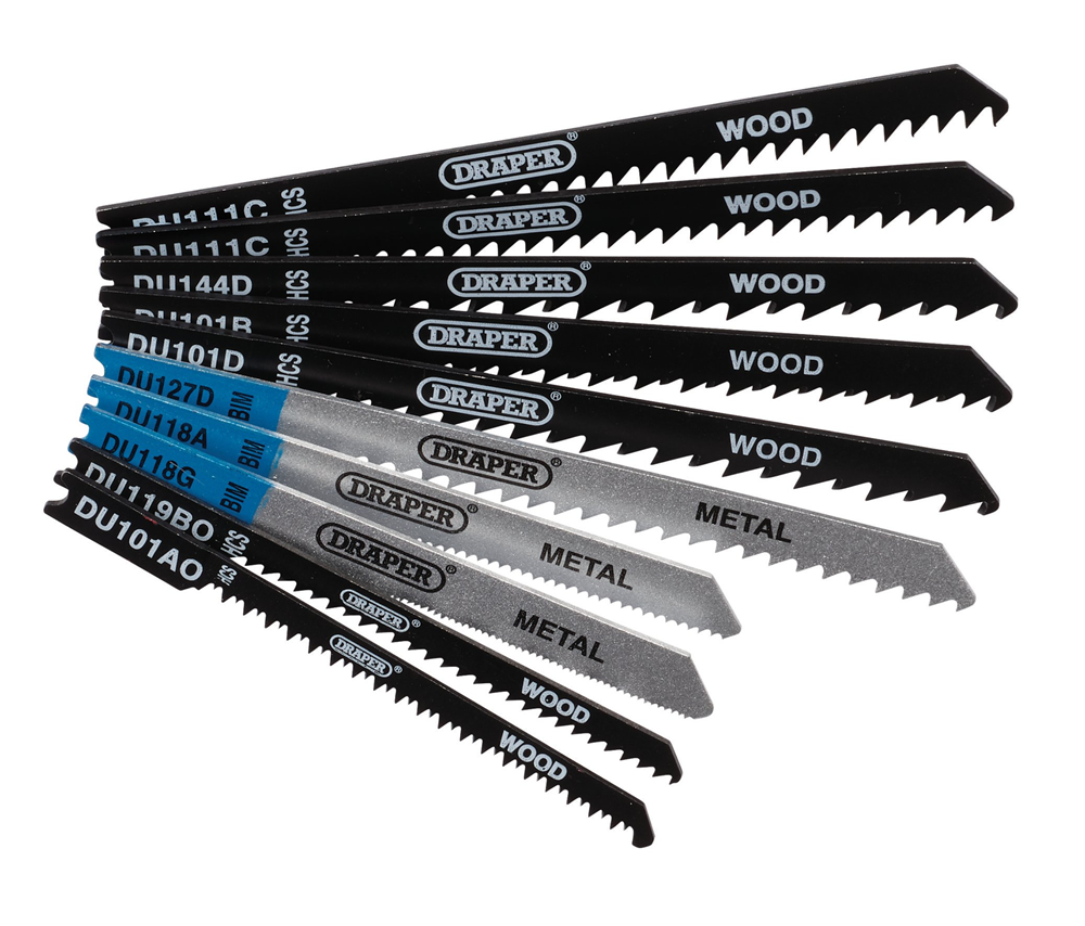 Draper 10PC J/S BLADE SET U SHANK 43470 Assorted BIM and HCS Jigsaw Blade Set for Wood and Metal (10 Piece)