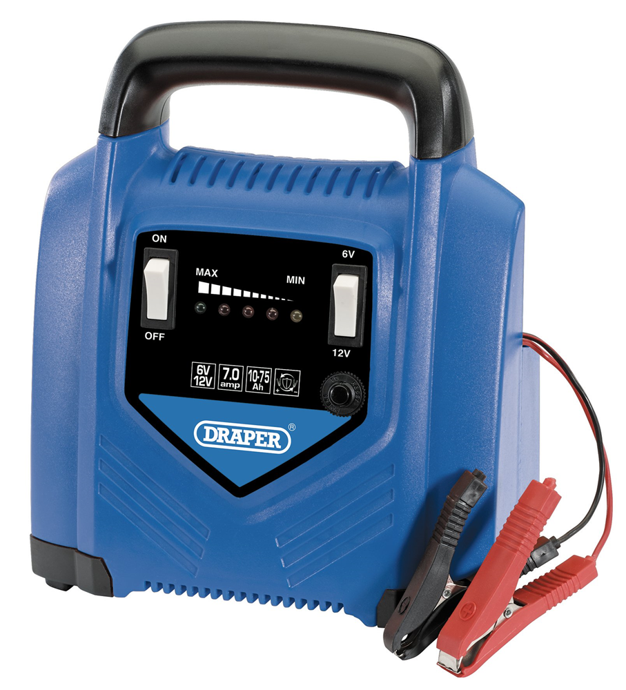 Draper 7.0A 6V/12V BATTERY CHARGER 53164 53164 6V/12V Battery Charger, 7.0A, 10-75Ah