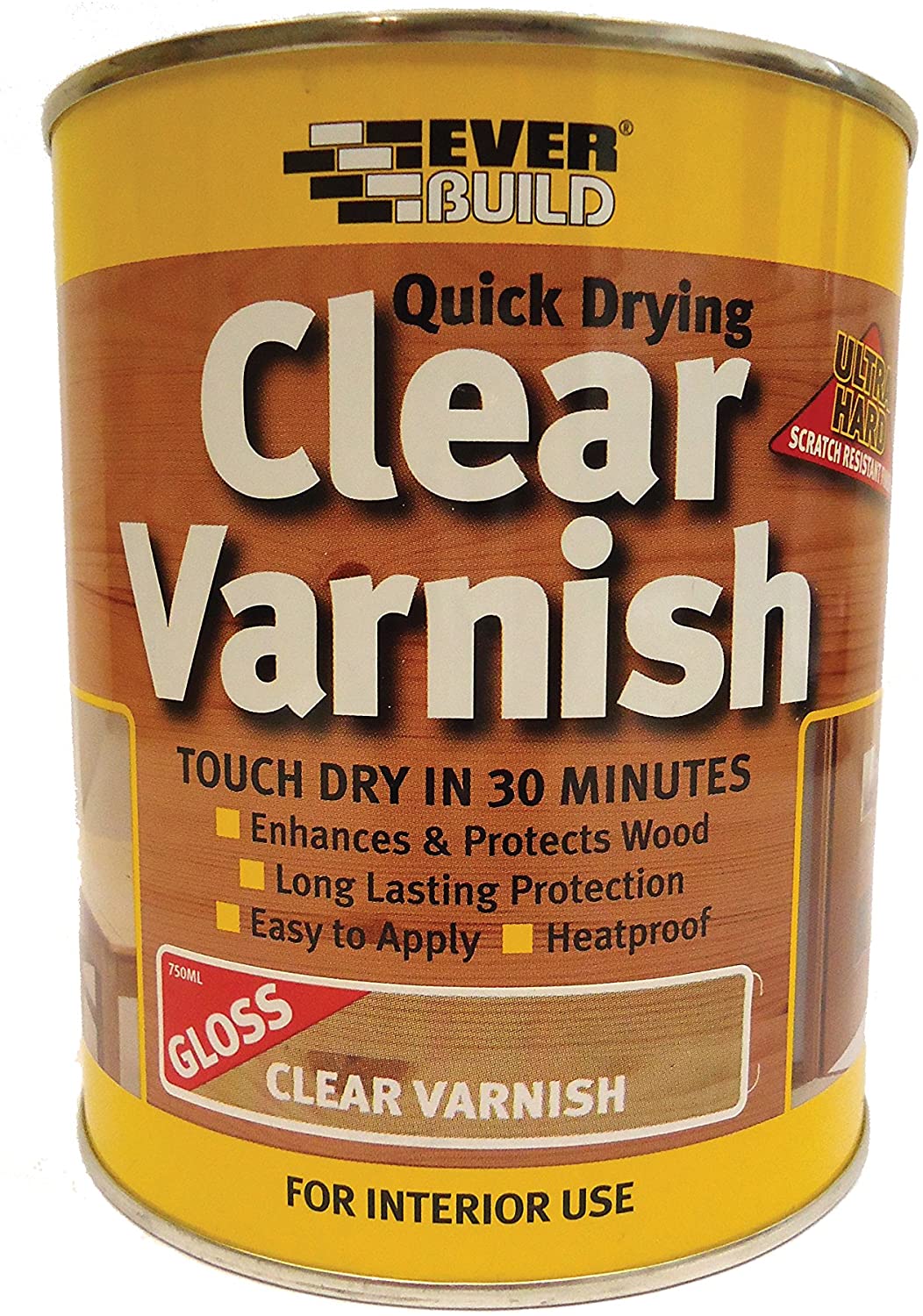 Everbuild Quick Drying Clear Varnish, Gloss Finish, 750 ml