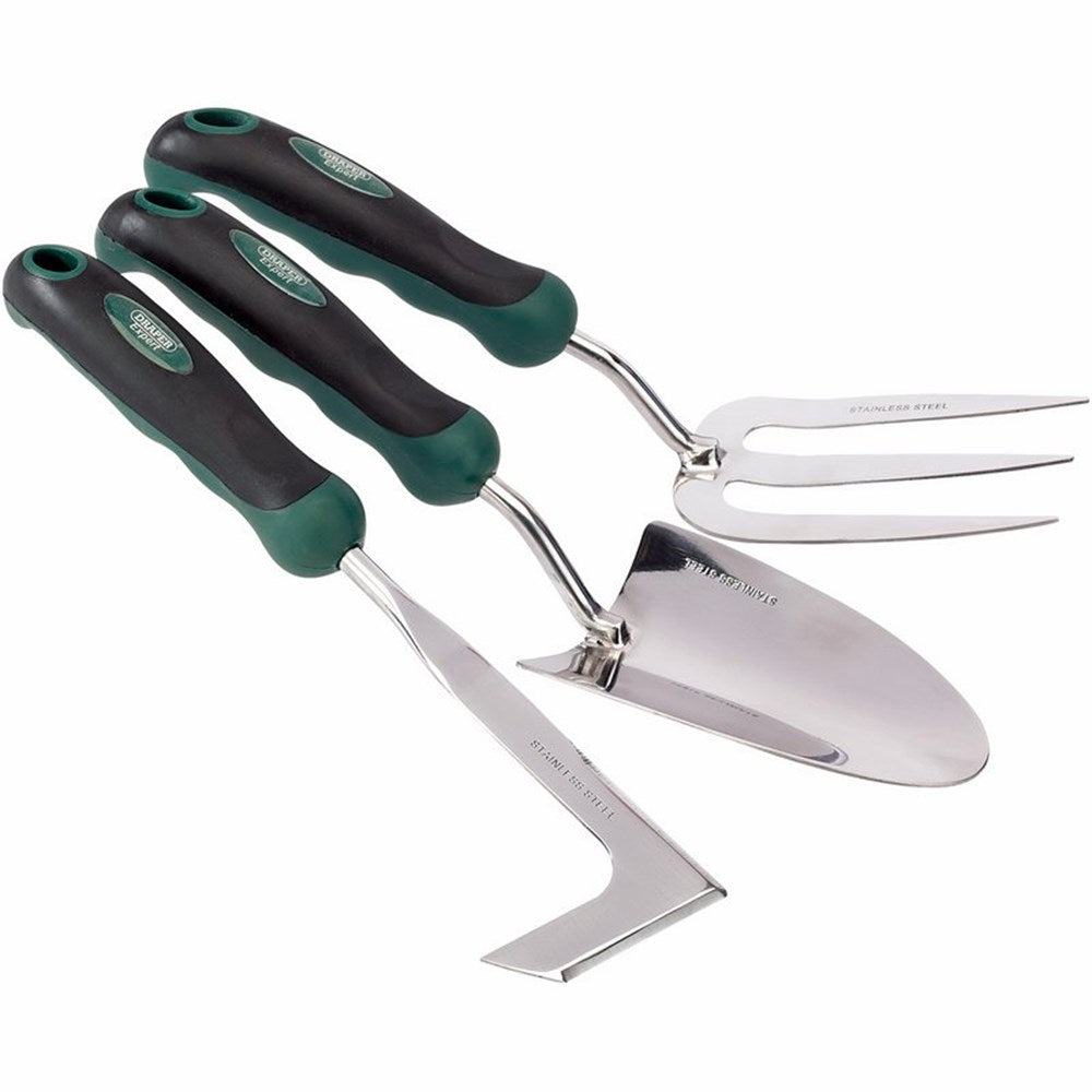 DRAPER 27436 - Stainless Steel Heavy Duty Soft Grip Fork, Trowel and Weeder Set (3 Piece)