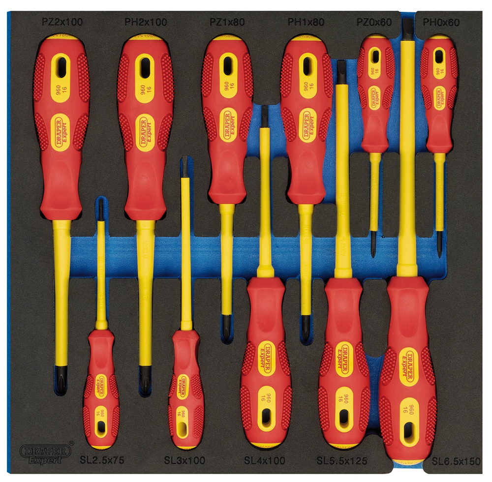 Draper 11PC VDE SCREWDRIVER SET 63379 VDE Screwdriver Set in 1/2 Drawer EVA Insert Tray (11 Piece)
