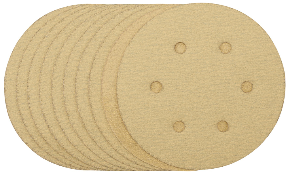 Draper 150MM GOLD SANDING DISC 120G 64025 64025 Gold Sanding Discs with Hook & Loop, 150mm (Pack of 10)