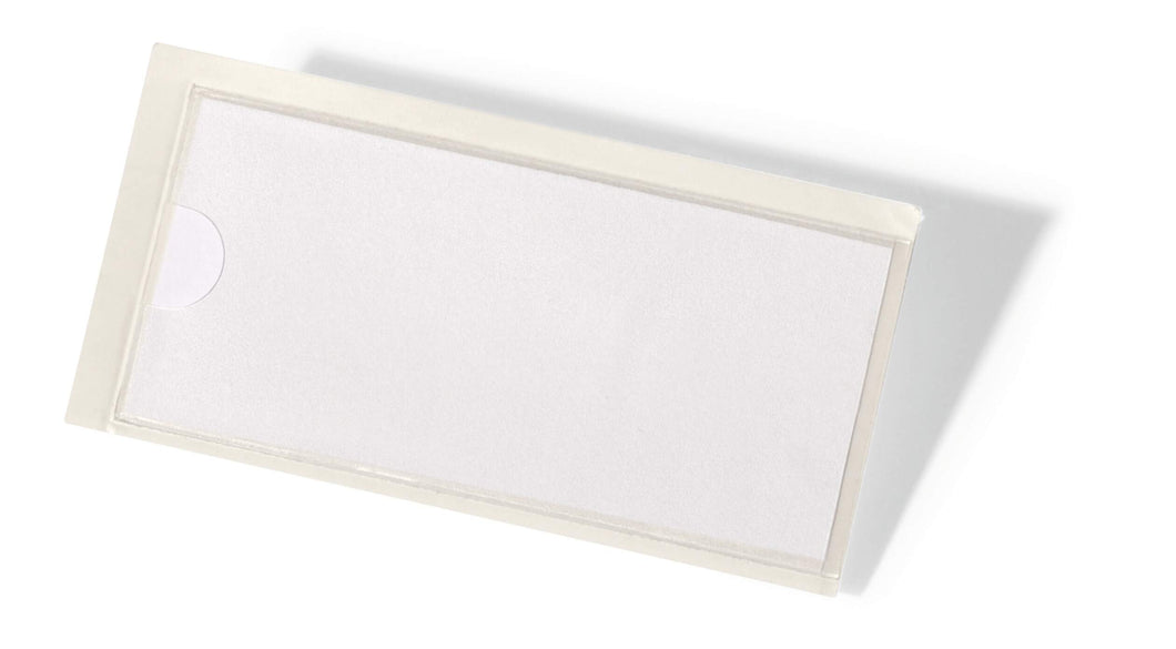 Durable POCKETFIX Self-Adhesive Clear Label Sleeve Pockets | 10 Pack | 32x76mm